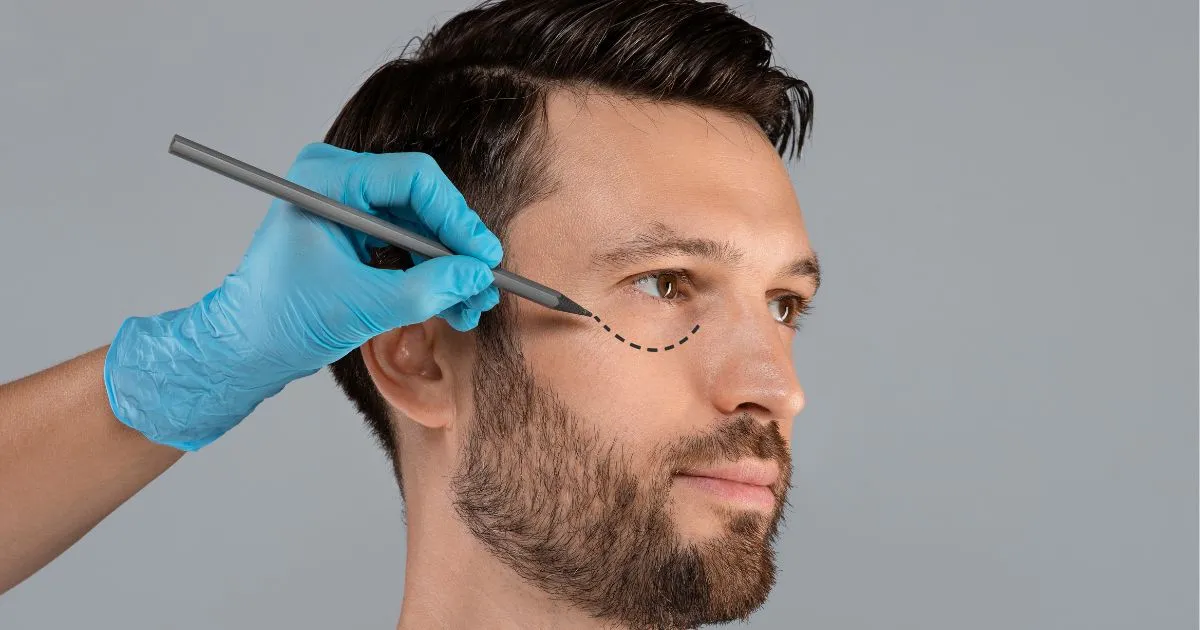 Man getting prepped for Lower Lid Tuck surgery in Celebration, FL